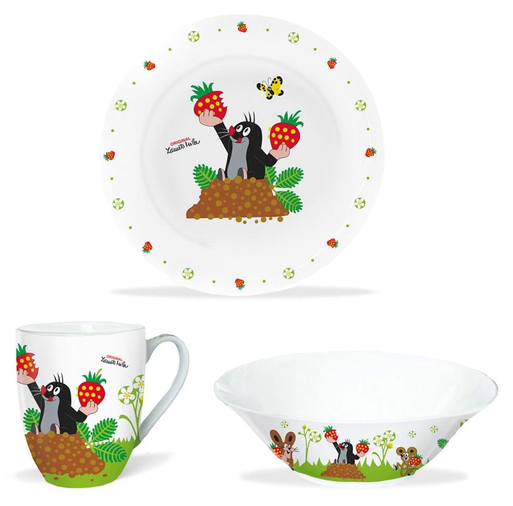 Frühstücksset Der Maulwurf Erdbeere, Teller Schale Tasse, Produktbild 