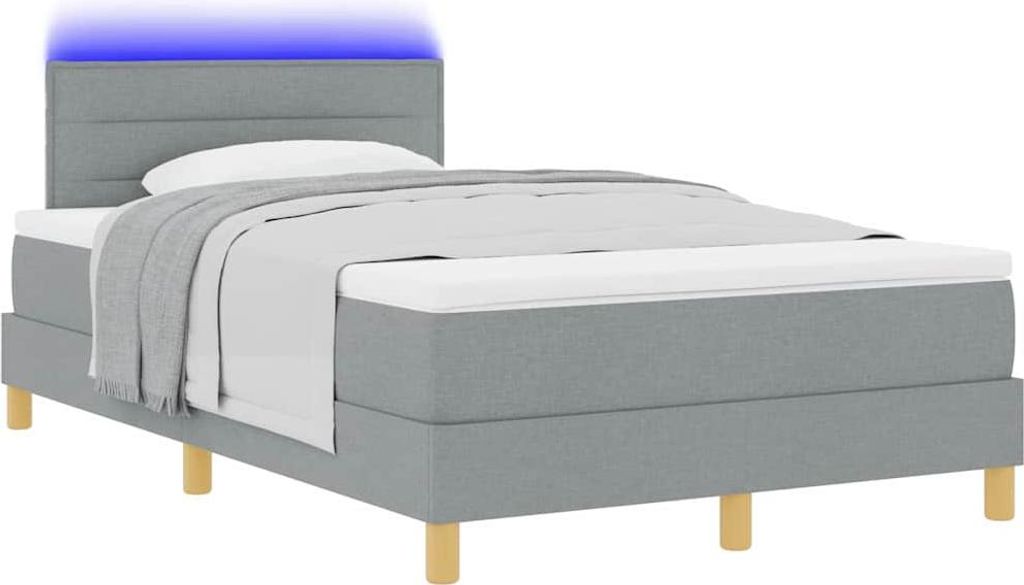 LED Boxspringbett mit Matratze Hellgrau 120 x 190 cm Stoff