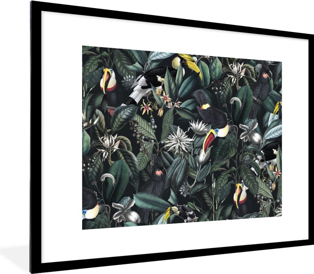 MuchoWow Gerahmtes Poster Blumen - Tukan - Blätter 80x60 cm - Poster mit Schwarzem Bilderrahmen Wandposter Rahmen Foto Bilder - Schlafzimmer-Dek...