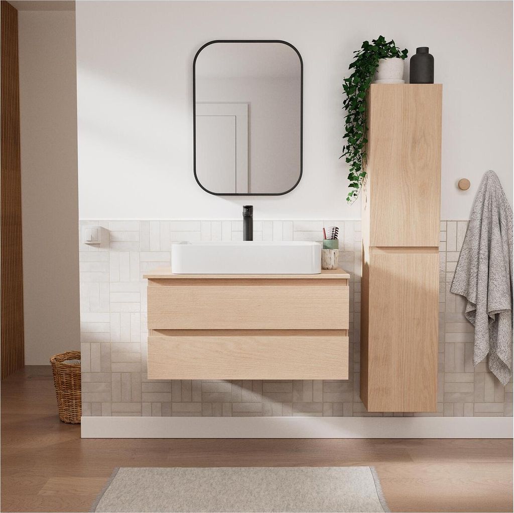 Einzelwaschtisch-Set 80 cm + Waschbecken + Wasserhahn + Spiegel + SORRENTO-Säule