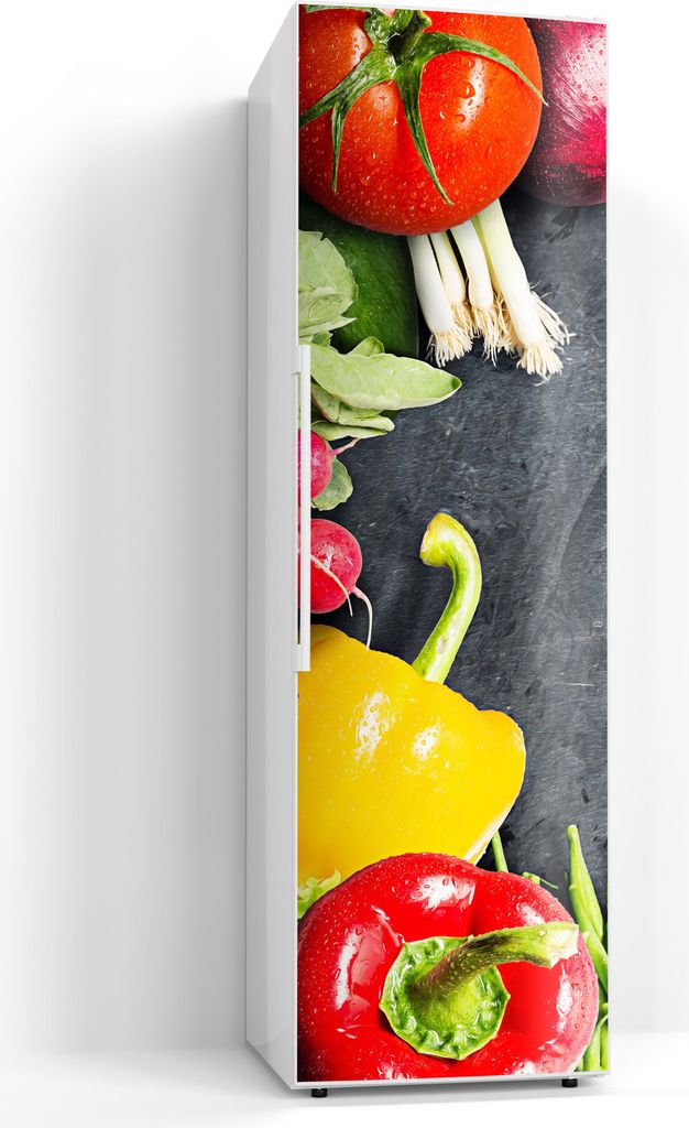 DEQORI Magnetmatte Kühlschrank beschreibbar 60x200 cm 'Schiefertafel mit Gemüse' Magnetfolie
