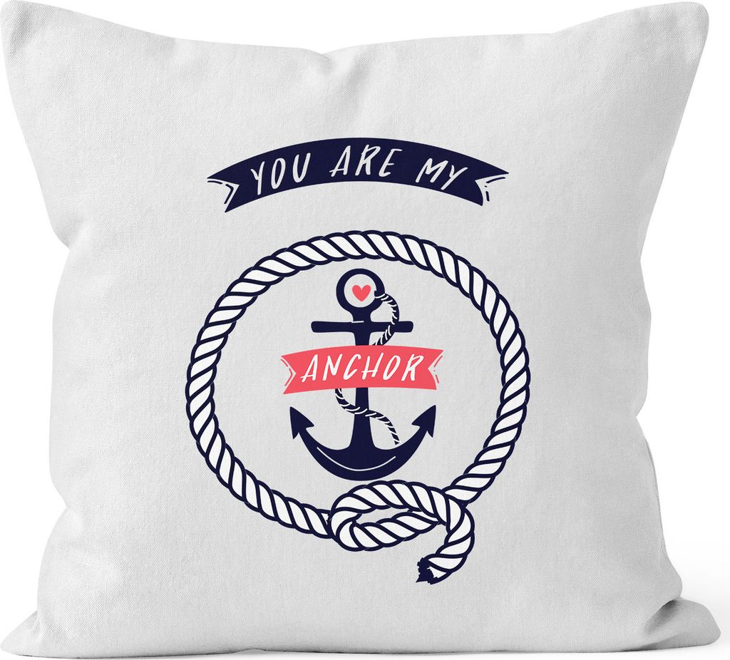 Kissenbezug You are my Anchor Love Liebe Anker Kissen-Hülle Deko-Kissen 40x40 Baumwolle MoonWorks weiß 40cm x 40cm