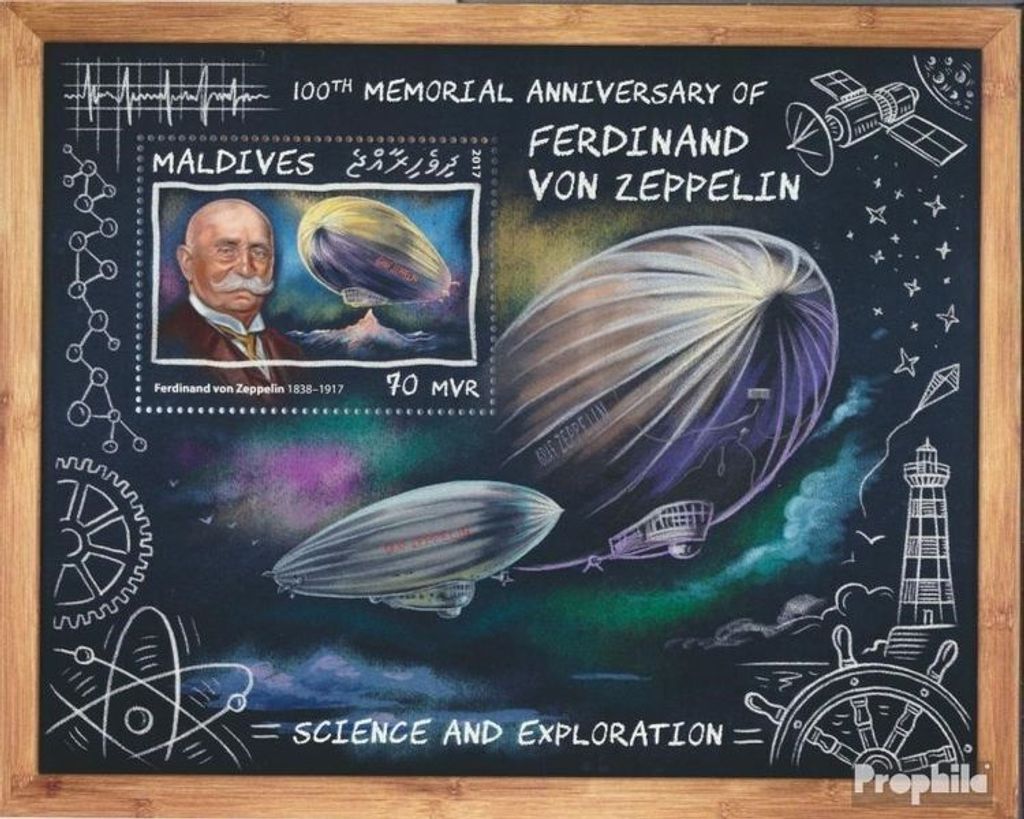 Briefmarken Malediven 2017 Mi Block 1079 (kompl. Ausg.) postfrisch Ferdinand von Zeppelin