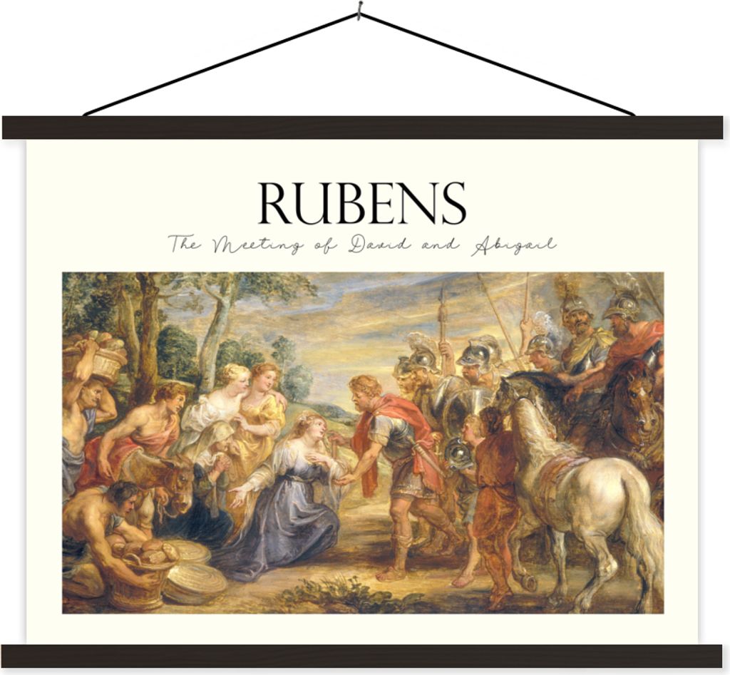 MuchoWow Textilposter Die Begegnung von David und Abigail - Peter Paul Rubens 150x113 cm mit holzfarbenen Rahmen - Poster
