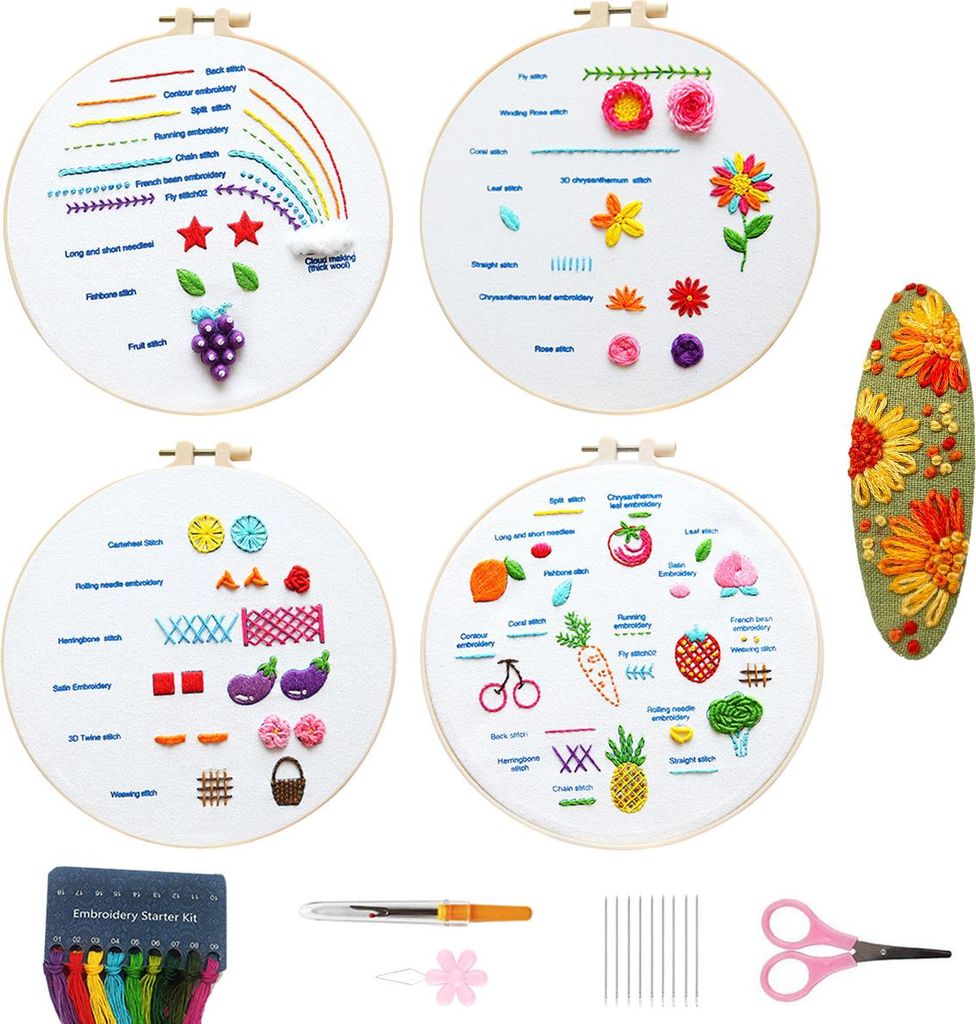Stickstich-Übungsset für Anfänger, 5 Sets Stickset für Erwachsene zum Erlernen verschiedener Stiche für Bastelliebhaber, Kreuzstich-Set mit fa...