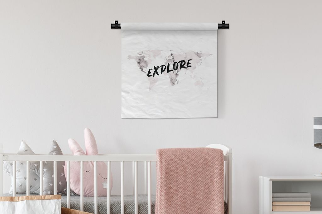 MuchoWow® Wandteppich Wandbehang Weltkarte - Text - Marmor Produktbild 