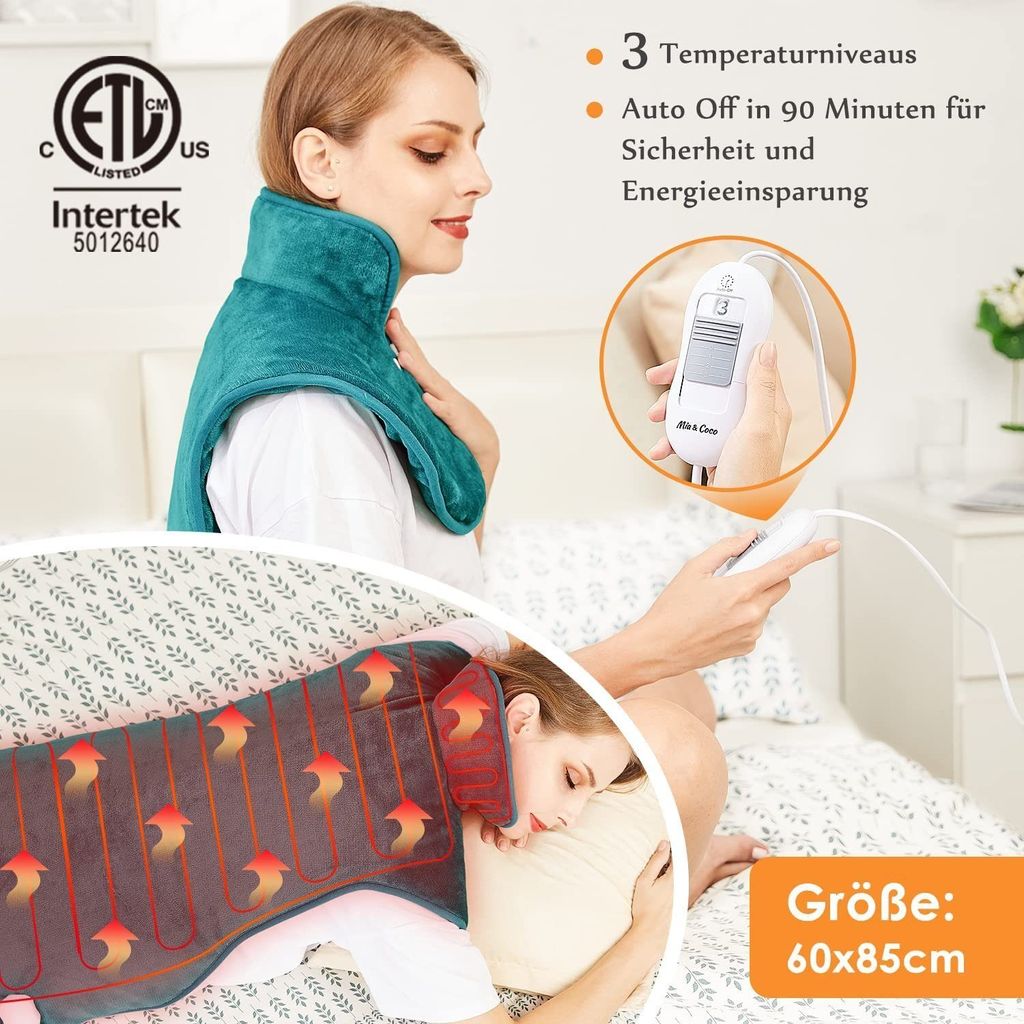 Focbeo Cuscino Riscaldante XXXL Con Spegnimento Automatico (80 X 60 Cm), Cuscino Termico Elettrico Con 6 Livelli Di Temperatura E 4 Impostazioni Di Tempo Per Schiena, Spalle, Addome, Gambe - Foto 6