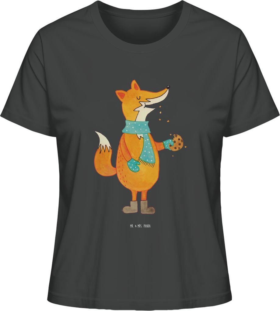 Mr. & Mrs. Panda Damen T-Shirt Fuchs Keks Größe M - Anthrazit - Geschenk, glücklich, Weihnachtlich, Oberteil, Baumwollshirt, Basic Shirt, Friere...