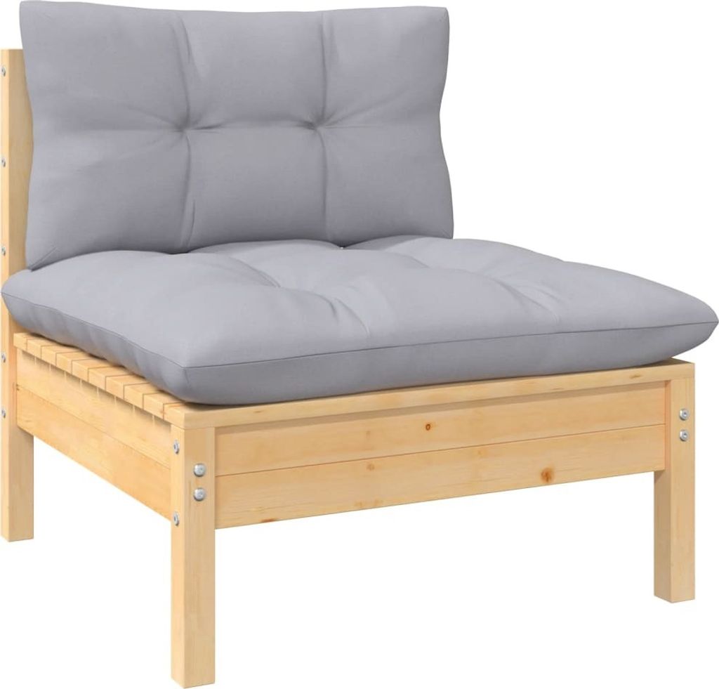 Maison Exclusive - Garten-Mittelsofa mit Grauen Kissen Massivholz Kiefer