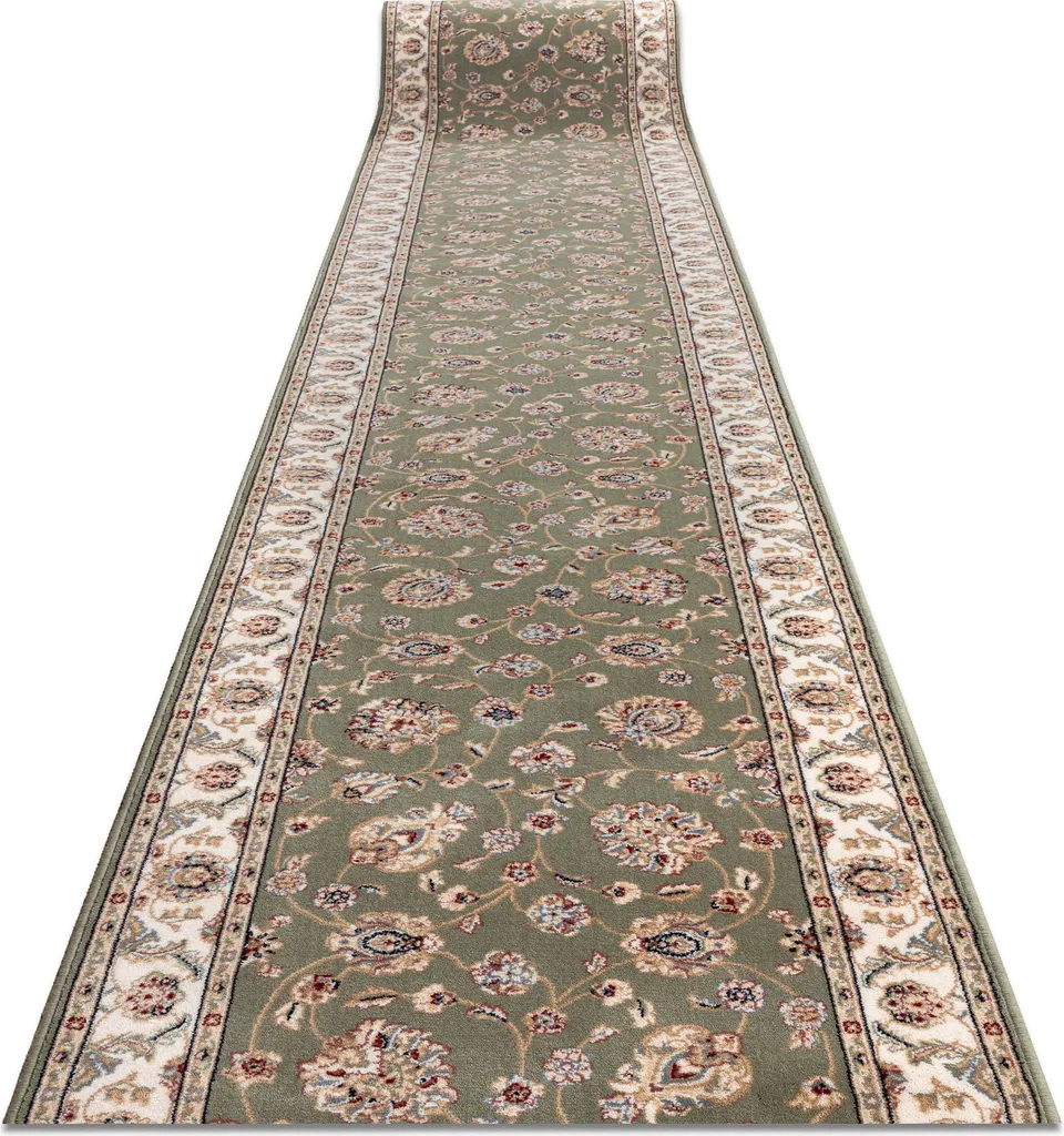 Grand chemin de table en laine bordeaux et beige à motifs fleurs