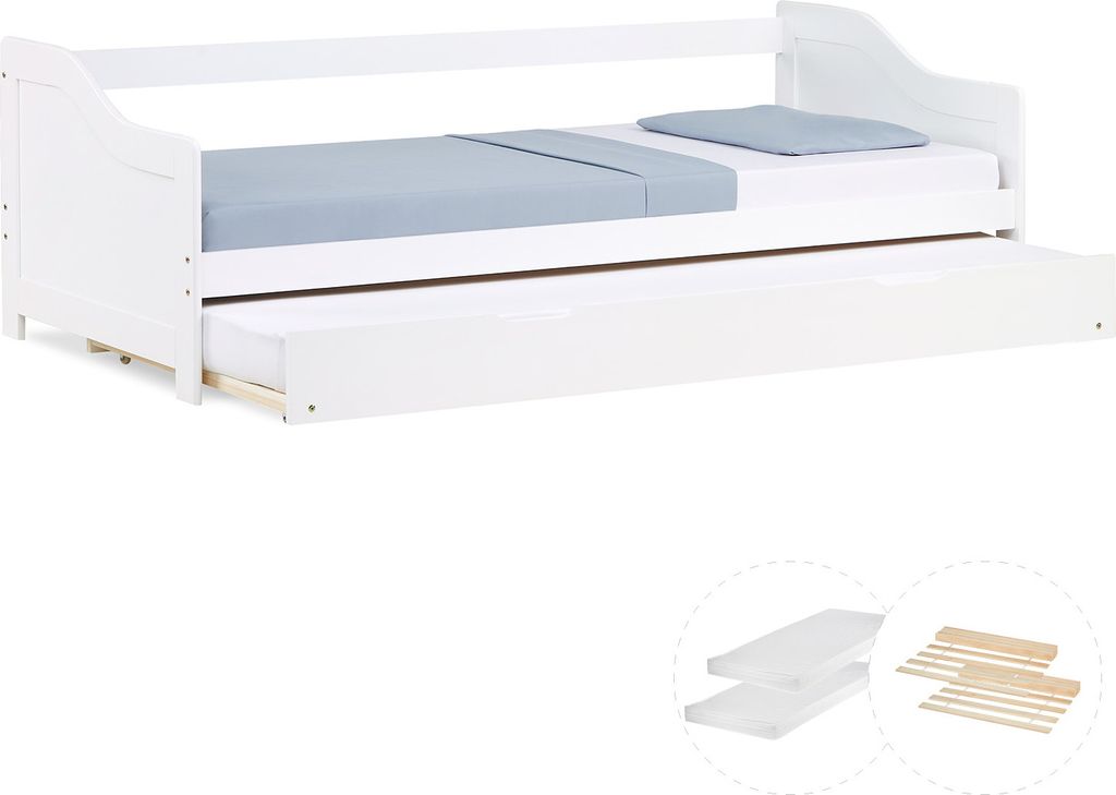 Homestyle4u Tagesbett 90x200 Ausziehbett Weiß mit Matratze Produktbild 