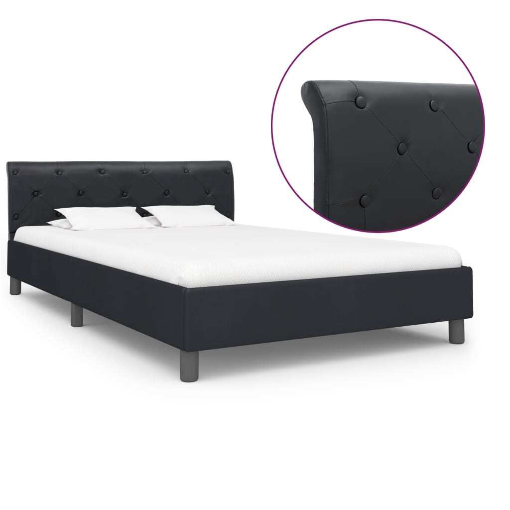 vidaXL Bettgestell Schwarz Kunstleder 140 × 200 cm - Bettgestell - Bettgestelle - Bettrahmen - Bett