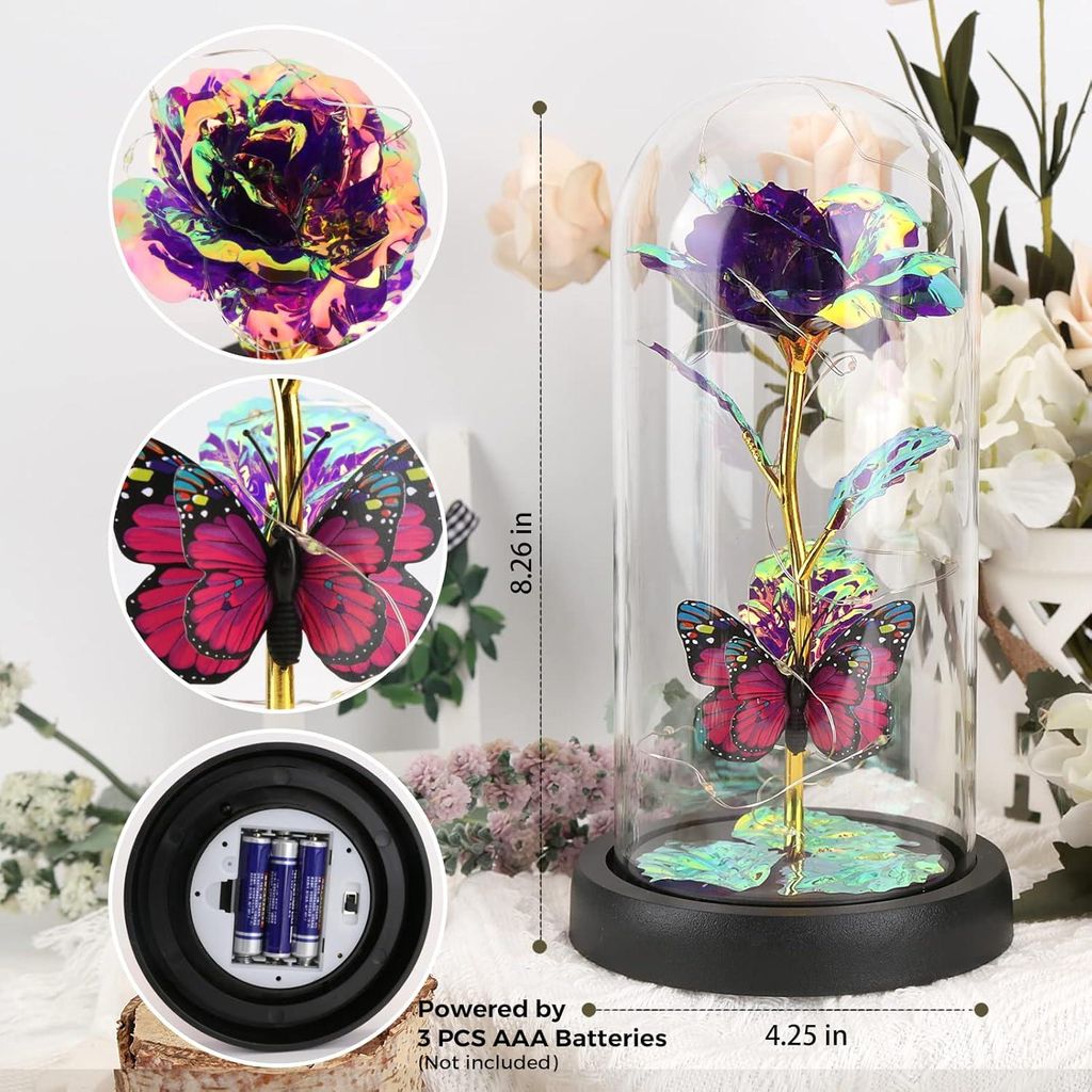 Ewige Rose im LED-Glaskuppel Deko Romantische Geschenk