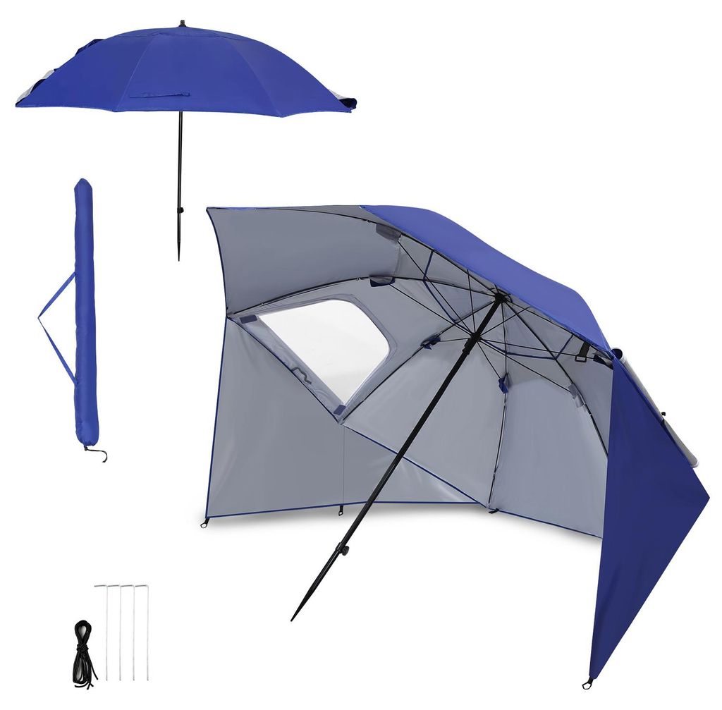 Eikuavons Strandschirm 210 cm UV Schutz 50+, wasserabweisend mit Tragetasche für Strand Garten Camping Blau