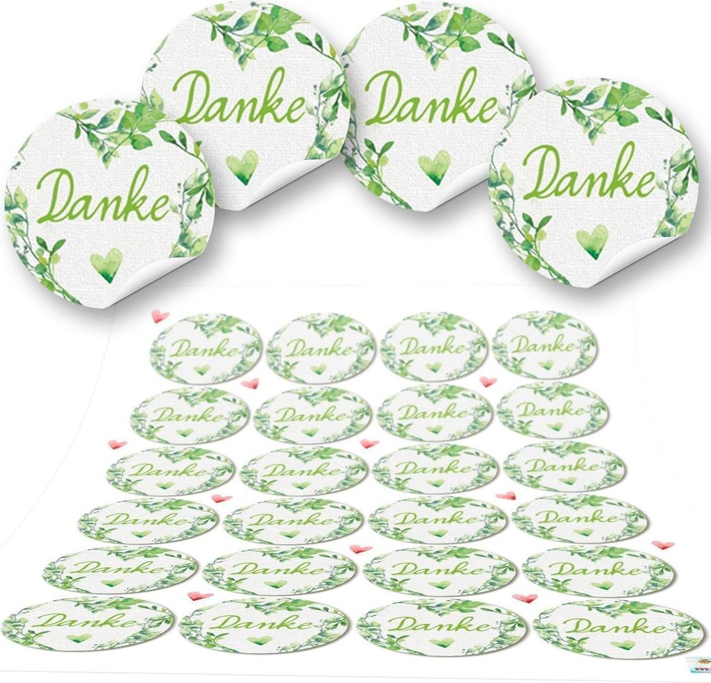 72 Aufkleber rund grün hellgrün weiß DANKE Herz 4 cm Geschenkaufkleber Etiketten Sticker - Hochzeit Taufe Kommunion Geburtstag Gastgeschenk give...