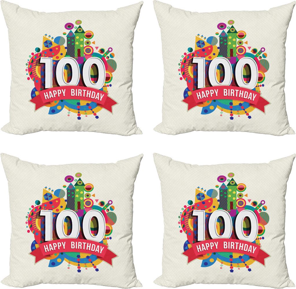 ABAKUHAUS 100. Geburtstag Kissenbezug Set (4 Stück), Digital Print Shapes, Moderner Doppelseitiger Digitaldruck, 45 cm x 45 cm, Mehrfarbig