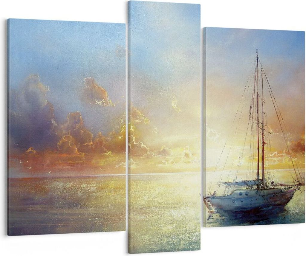Bild auf Leinwand - Leinwandbild - 3 Teile - Segelboot Westen die Sonne - 95x80cm - Wand Bild - Wanddeko - Wandbilder - Leinwanddruck - Bilder - Wa...