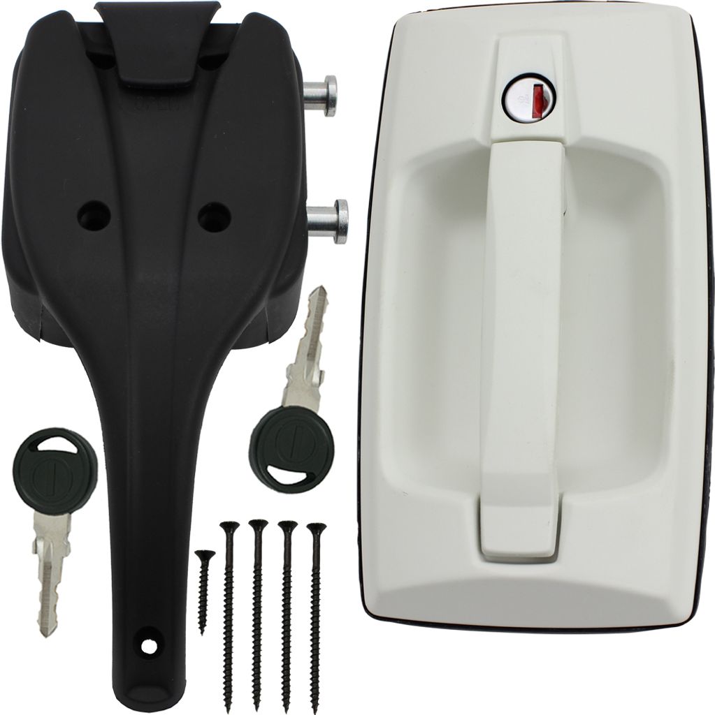Serrure De Porte Extérieure Blanche Pour Camping-car / Caravane | Système FF Triangle II LC Avec Cylindre Et 2 Clés