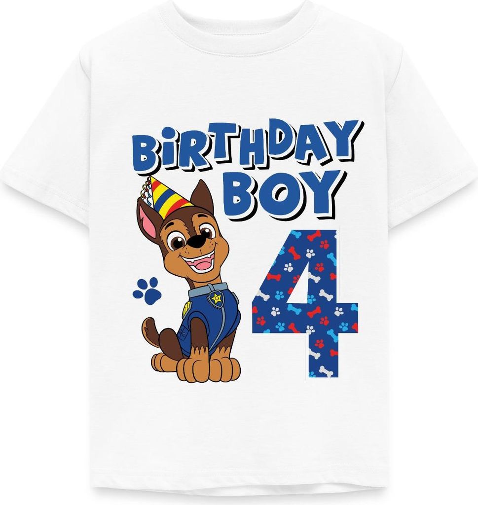Spreadshirt Paw Patrol 4 Jahre Alt Geschenk 4. Geburtstag Chase Kinder T-Shirt, 122/128 (7-8 Jahre), Weiß