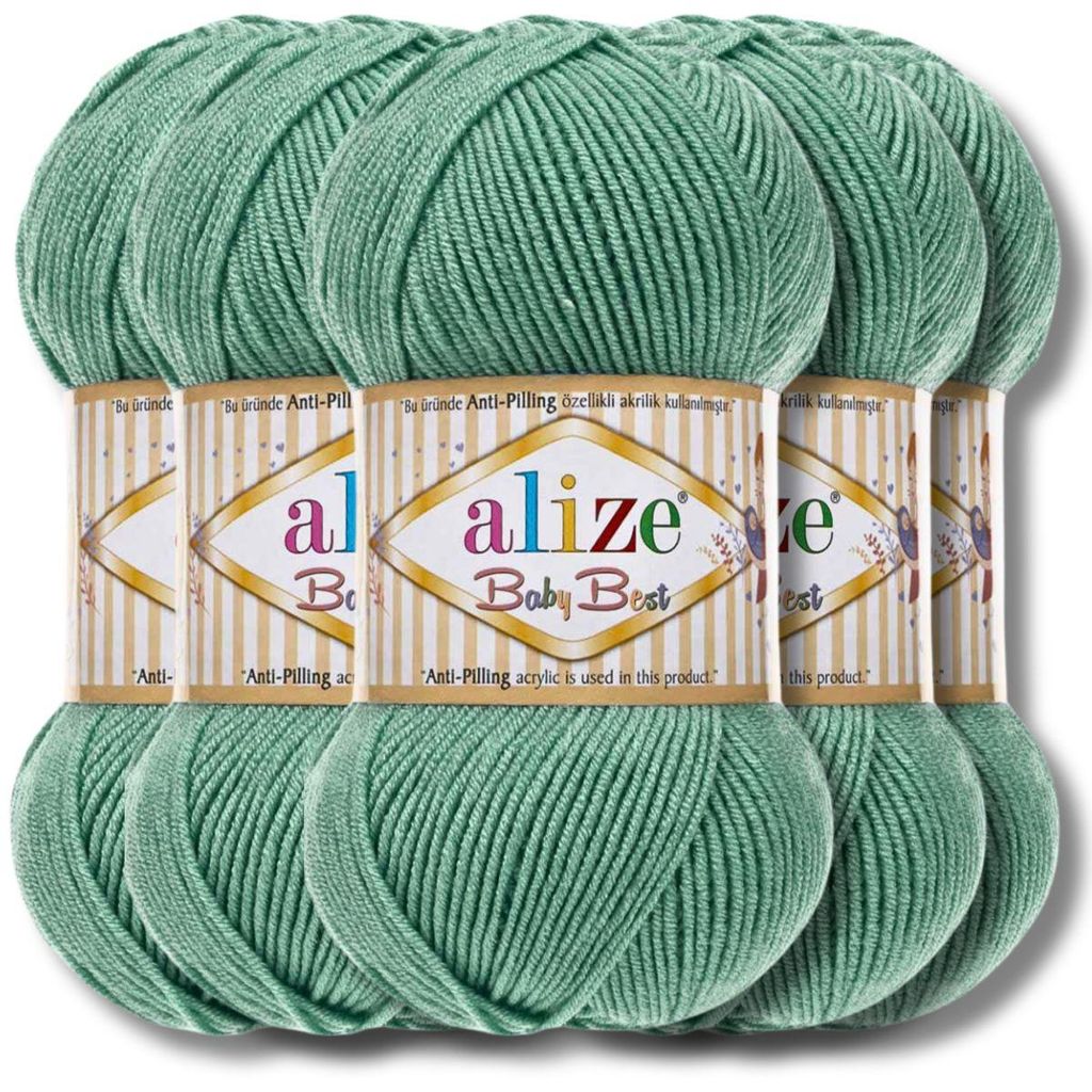 Alize 5x 100g Baby Best Wolle, Antipilling, Uni, Häkeln, Stricken (Light Aqua | 463)