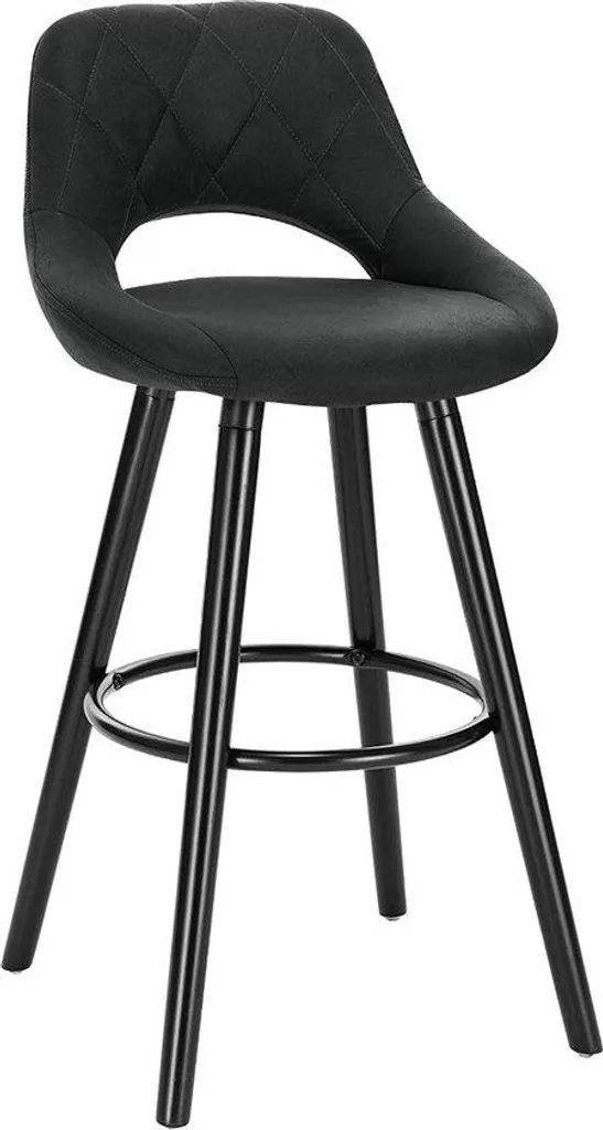 Tabouret de bar pour îlot central en tissu anthracite avec dossier fixe