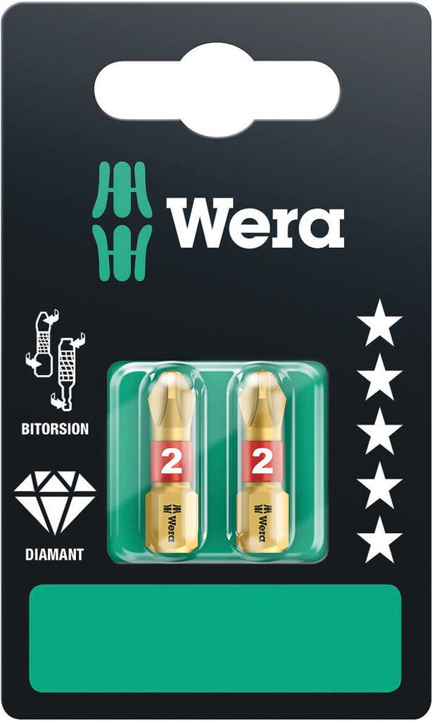Wera 851/1 BDC SB SiS 05073335001 Philips bit PH 2 Tool steel DLC coated, alloyed D 6.3 2 pc(s)