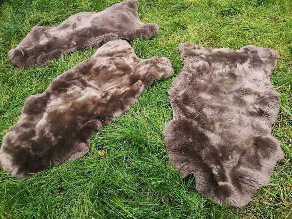 ECHT DEUTSCHE MERINO LAMMFELL SCHAFFELL DUNKEL TAUPE DICHTE WOLLE NEU L - XXL 100-110 cm x 50-60 cm