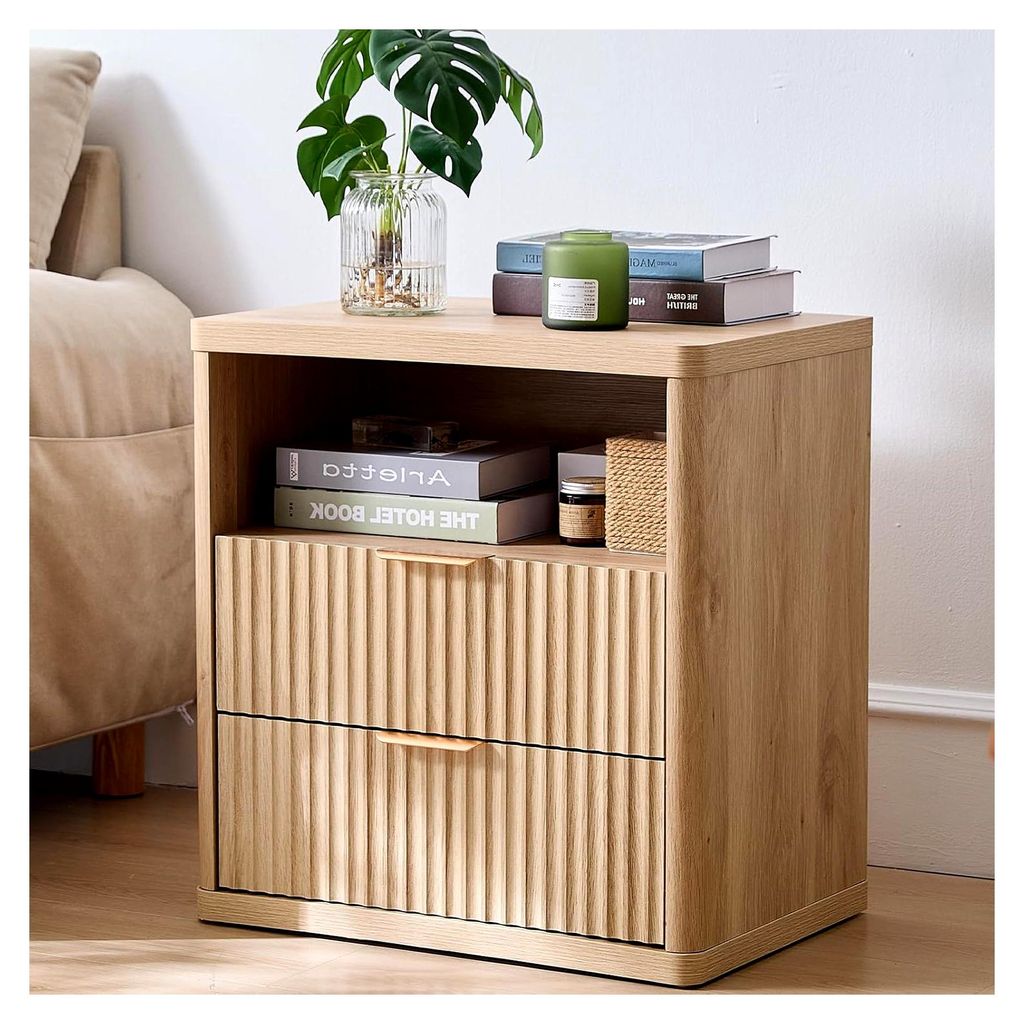 Nachttisch aus Holz mit zwei Schubladen, Beistelltisch, Telefontisch, geeignet für Wohnzimmer, Schlafzimmer, Büro