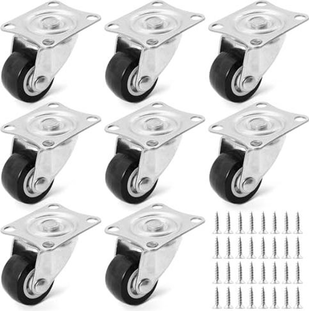 8 Stück Mini Möbelrollen 360? Drehbar, Gummiräder Lenkrollen Klein - Geräuschlose Transportrollen mit Montageschrauben für Möbel, Boxen, Schr...