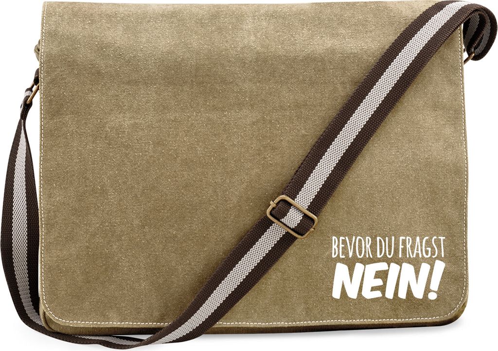 Huuraa Umhängetasche Bevor du fragst Nein Schriftzug 14 Liter Sahara Canvas Laptoptasche Geschenkidee