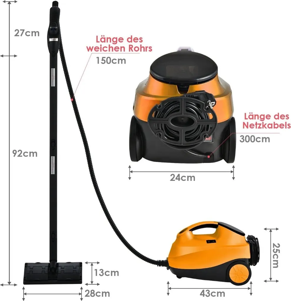 Nettoyeur vapeur 2000W avec 18 accessoires et réservoir 1,5L haute pression