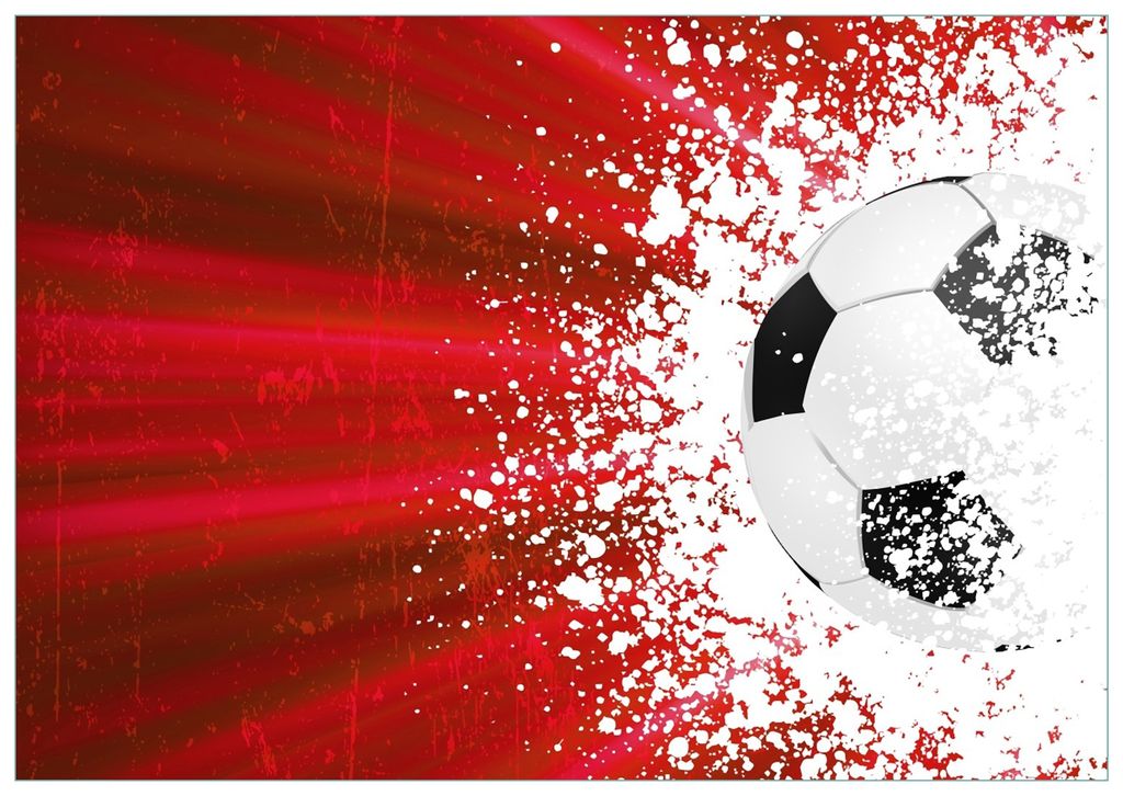 Wallario Premium Glasbild, freischwebende Optik, kräftige Farben, Größe 100 x 70 cm Motiv Fußball - Splashing Design in rot