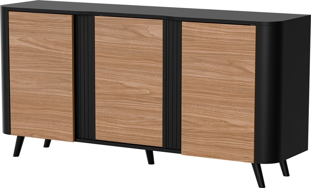Furniture24 Sideboard 151 X 75 X 39 Cm Kommode Volare 3 Türiger Schwarz/Nußbaum