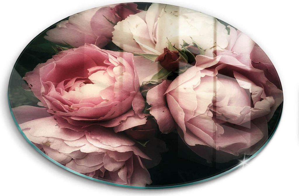 Glasschneideplatte - Herdabdeckplatte - fi30 cm -Schneidebrett - Spritzschutz - Pfingstrosenblumen