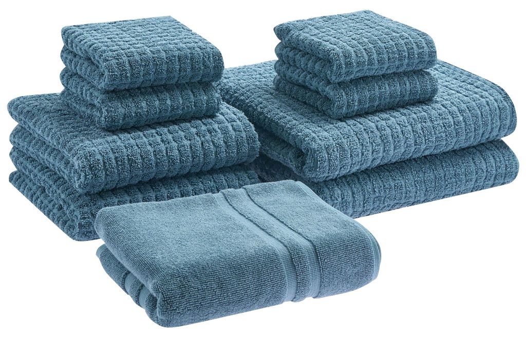 BELIANI Badehandtuch Set mit Badematte 9-teilig Blau Baumwolle Frottee Handtücher in verschiedenen Größen Badteppich Bad Ausstattung Accessories