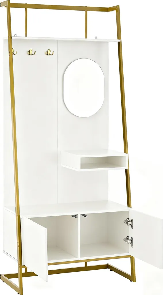 Meuble d'Entrée Compact Blanc à Double Porte et Rangement à Chaussures - 8