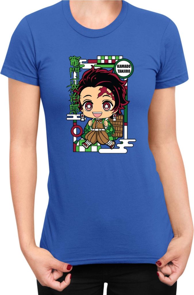 Damen T-Shirt Demon Anime Slayer Kimetsu No Yaiba Chibi Tanjiro Kamado, Lady M / Blau