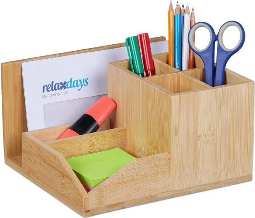 Organizer Scrivania in Bambù Naturale | Portaoggetti da Ufficio Eco-Friendly