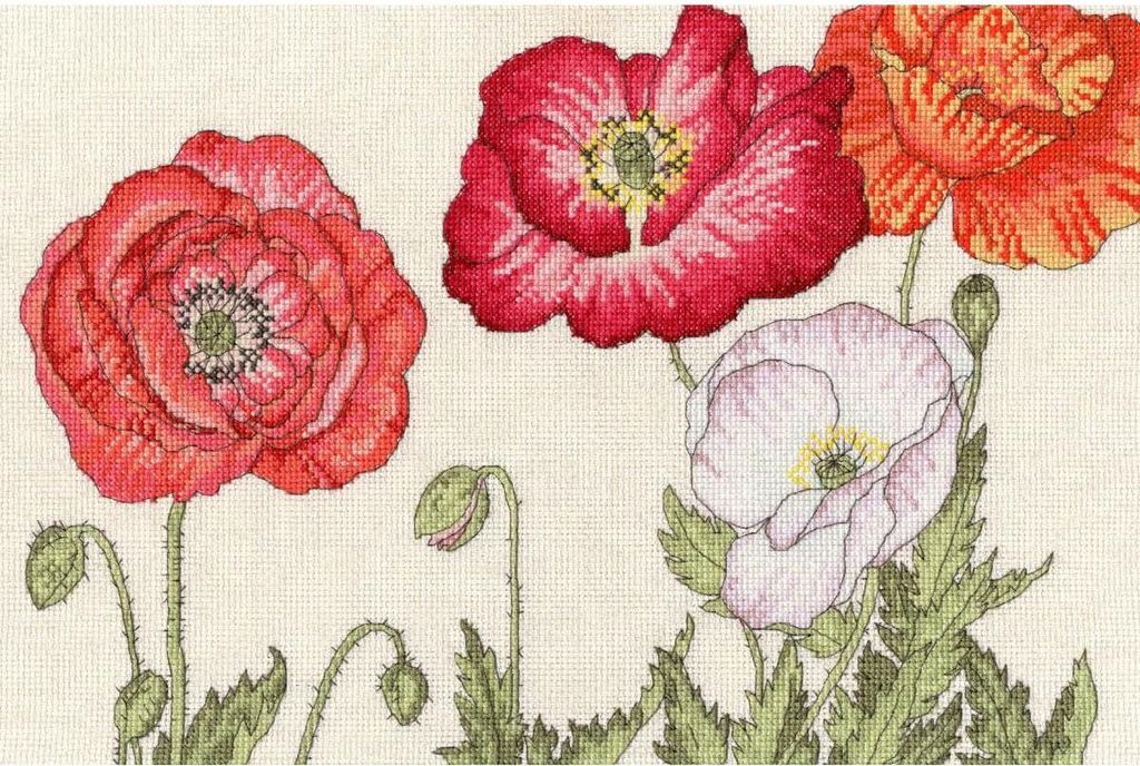 Auslaufmodell Bothy Threads Kreuzstich Set "Mohnblüten", Zählmuster, XBD15, 36x24cm