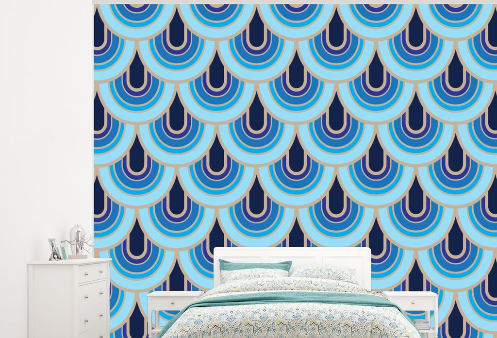 MuchoWow Fototapete für Wohnzimmer oder Schlafzimmer Wandtapete Vinyl Motivtapete Retro - Muster - Jugendstil - 375x300 cm - Tapezierpapier