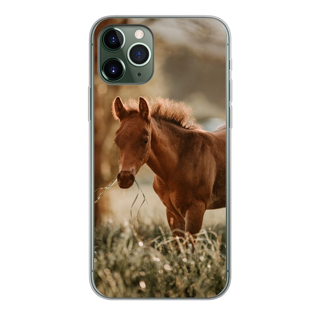 MuchoWow Handyhülle Schutzhülle Hülle für iPhone 11 Pro Pferd - Licht - Wiese Silikon Softcase Handy Hülle - Handy