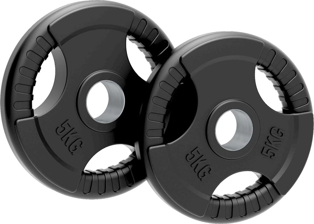 Body Revolution 2 x 5 kg Olympische Scheiben Schwarz – Gusseisen mit Gummibeschichtung, Tri-Grip-Griffe, kompatibel 50mm, langlebig für Heim- un...