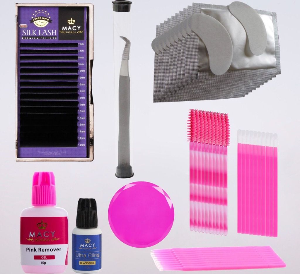 Macy Wimpernverlängerungs Set Profi Starter 9 Teile, Ausführung:Silk Lashes