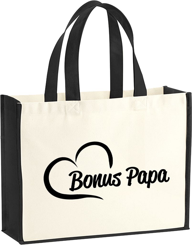 Huuraa Jutetasche Bonus Papa Herz 21 Liter Black Jute und Baumwolle Einkaufstasche Geschenkidee