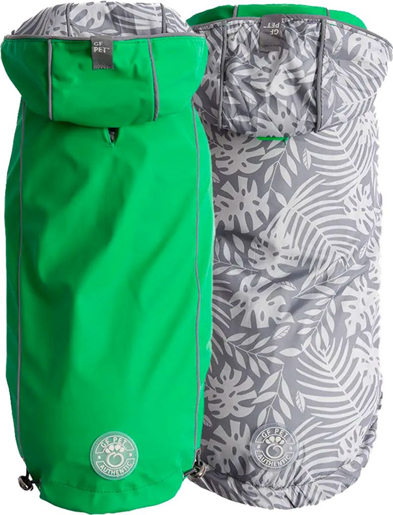 GF Pet Reversible ElastoFit Raincoat - Regenjacke- Wasserdichte Hundebekleidung- Größe 2XS Hundemantel Rückenlänge 23cm- Grün