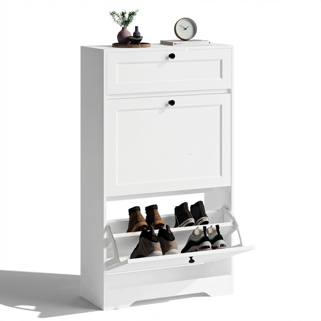 Schuhschrank BEALIFE 58x24x102 cm mit 2 Kippfächern & Produktbild 