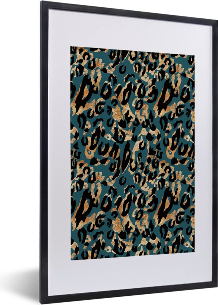 MuchoWow Gerahmtes Poster Pantherdruck - Gold - Türkis 40x60 cm - Poster mit Schwarzem Bilderrahmen Wandposter Rahmen Foto Bilder - Poster in Ra...