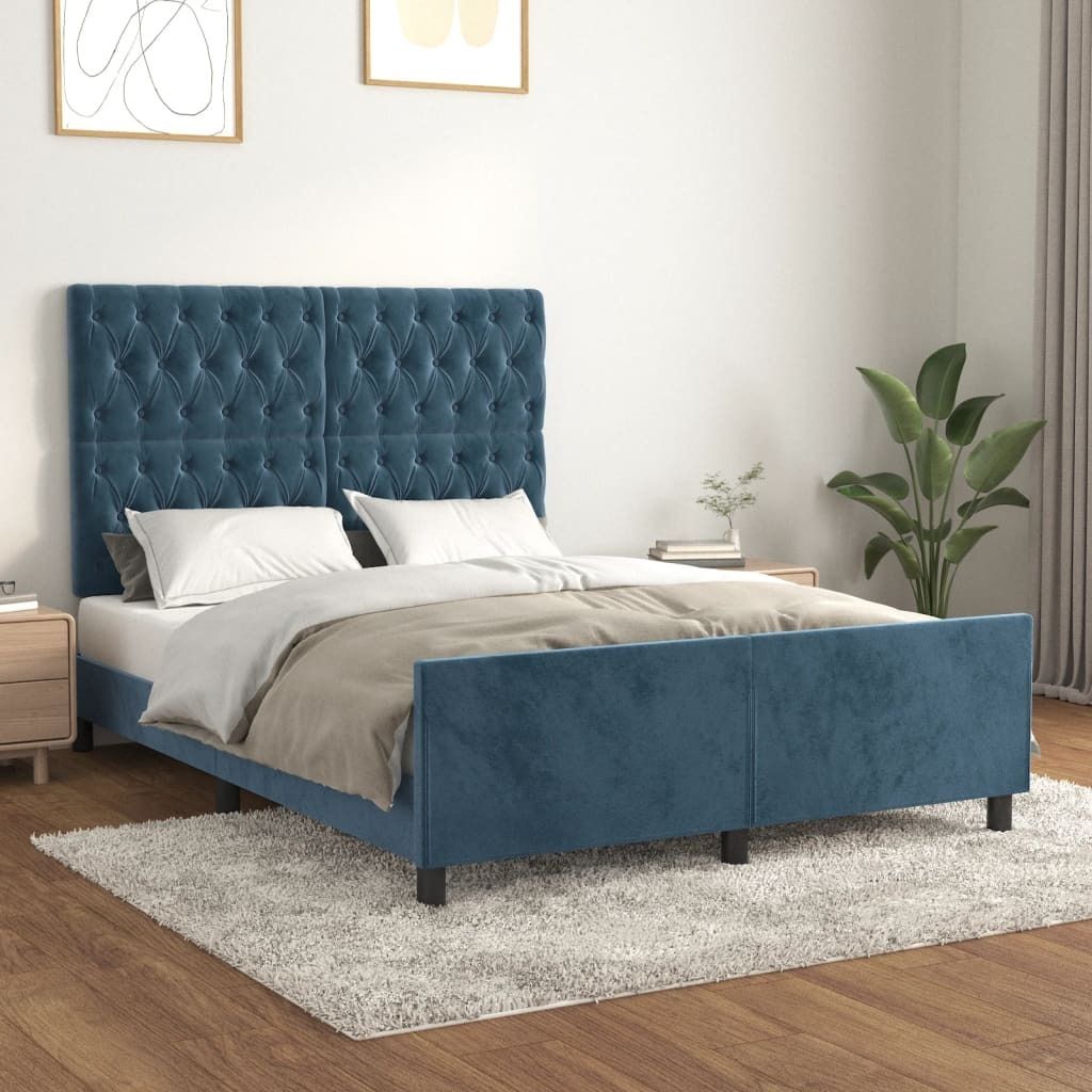 Bettgestell mit Kopfteil Dunkelblau 140x190 cm Samt , Klassische Betten Design 2024