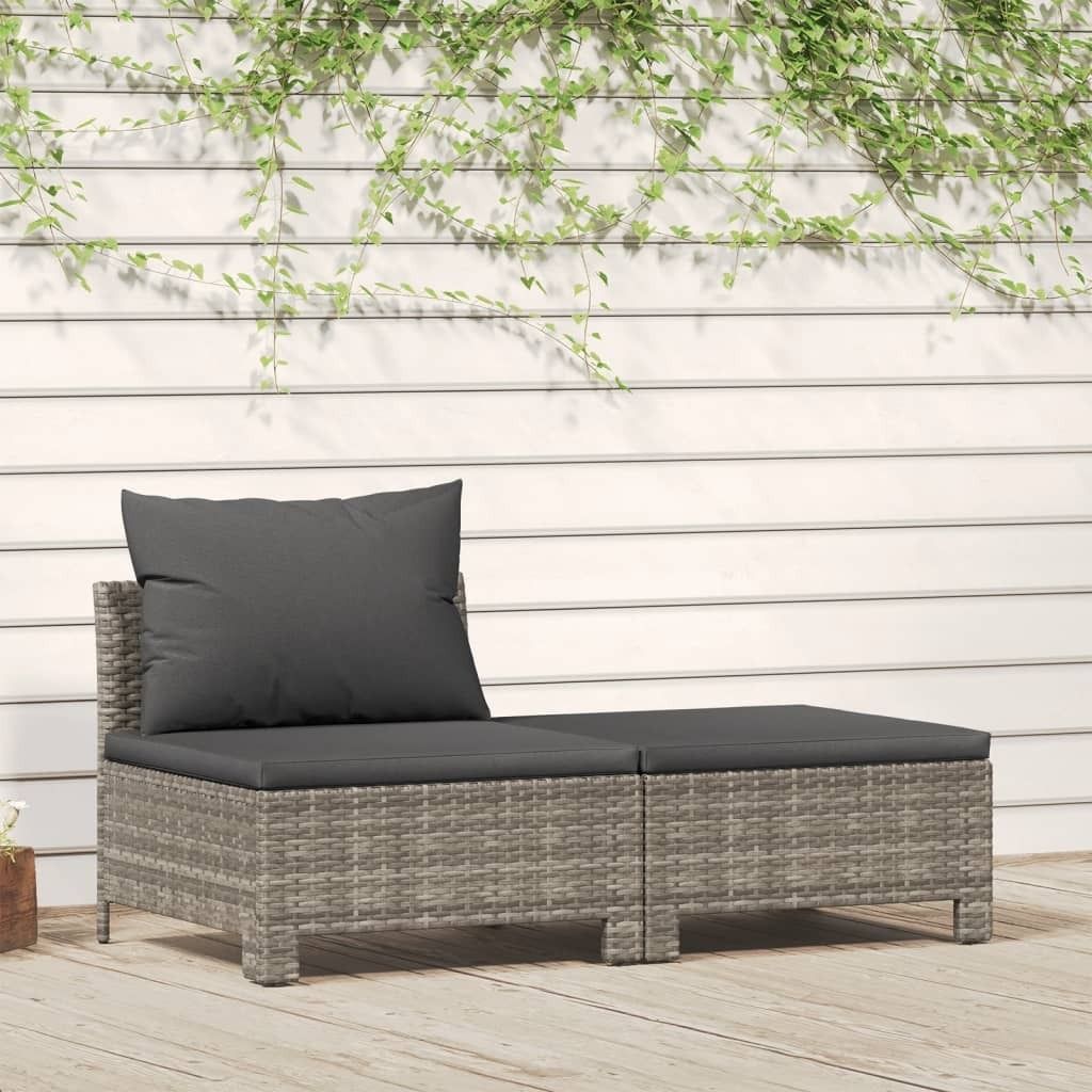 The Living Store 2-tlg. Garten-Lounge-Set mit Kissen Grau Poly Rattan