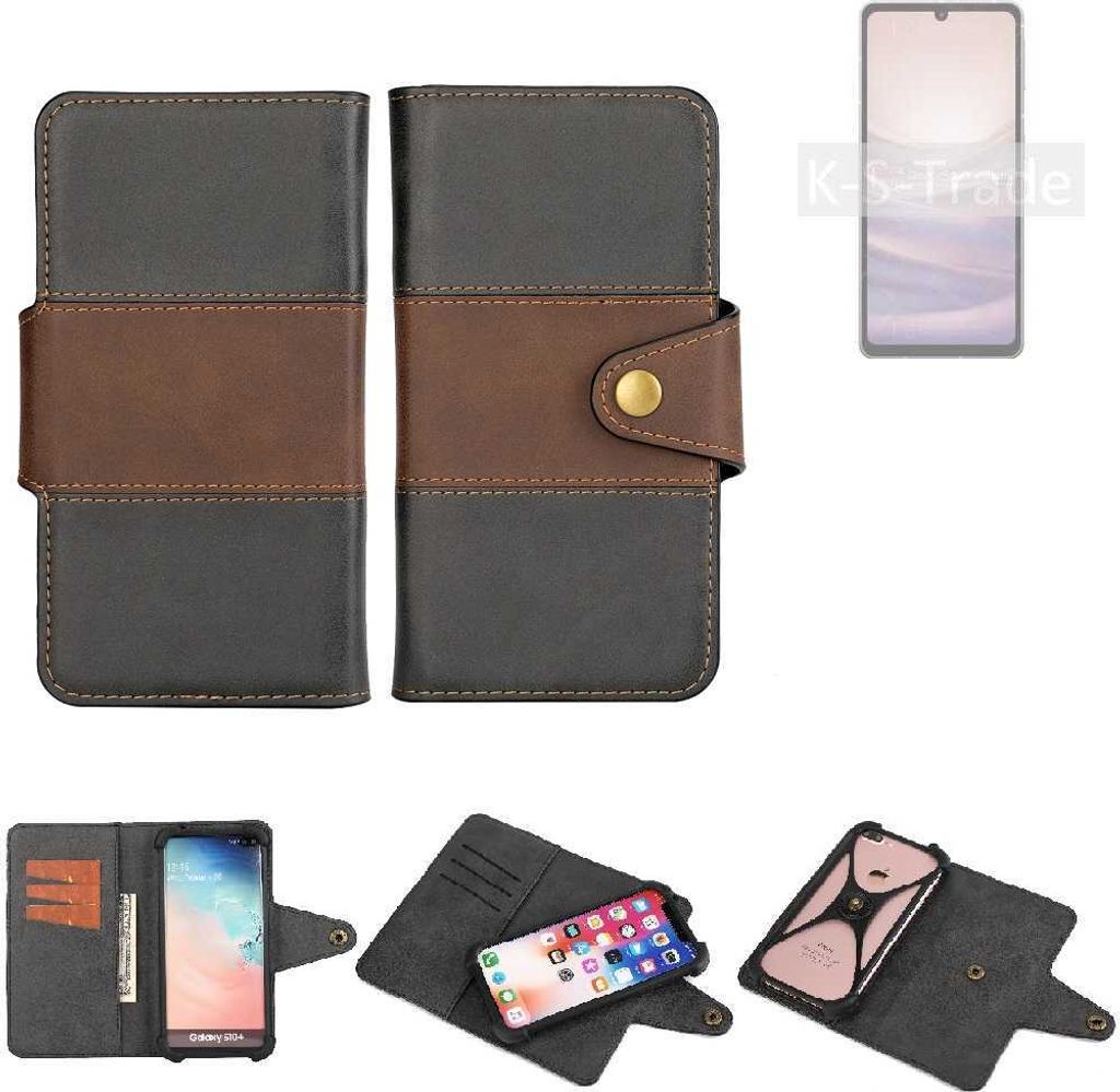 K-S-Trade Handyhülle Schutzhülle Hülle Bookstyle Wallet-Case kompatibel mit Sharp Aquos Sense7 Bumper Rundumschutz schwarz-braun 1x